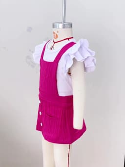 Baby Girl Spring Summer 3-Piece Set Flutter Sleeve T-shirt + Overall Dress + Headband Cute Casual Kids Outfit
