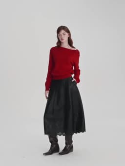DUSHU Plus Size Women's Winter 2025 New Arrival Openwork Flower Shadow Leather Skirt with Elastic Waist and Carved Flower Design