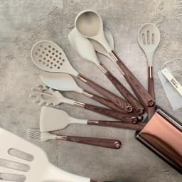 Silicone Cooking Utensils Set Non-Scratch Non-Stick Heat Resistant Spatula Spoon Rose Gold Handle With Bucket Kitchen Gift