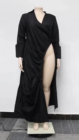 CM.YAYA Vintage Women Long Sleeve High Side Split Ruched Up Wrap Lapel Collar White Maxi Long Dress Fashion Street Dresses