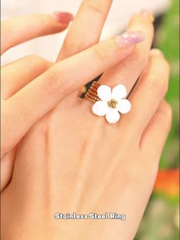 Yhpup Thicker Natural Shell Flower Open Gold Color Ring Fashion Stainless Steel Stylish Exquisite Waterproof Finger Jewelry