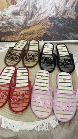 Mesh Breathable Embroidered Sequin Flower Mules Shoes Summer Comfort Soft Bottom Sandals Women Chinese Style Bamboo Sole Sandals