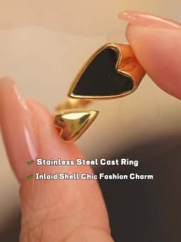 Yhpup Shell Acrylic Heart Stainless Steel Stylish Ring for Women Charms Metal Texture Waterproof Golden Jewelry Gala Gift