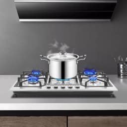 5-Burner Gas Stove Electronic Pulse Ignition Convertible Natural Gas to LPG Stainless Steel Cooktop for Home Restaurant