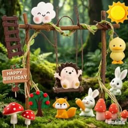 Cartoon Rabbit Toy Cake Toppers Soft Pottery Animals Mini Bunny Figurines Cake Decoration Baby Shower Easter Kids Birthday Party