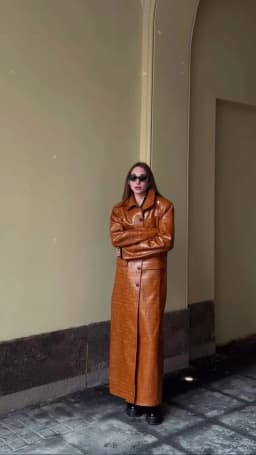Solid Croc Embossed Faux Leather Long Trench Coat Lapel Single Breasted Straight Long Front Pockets Women Vintage Autumn Winter