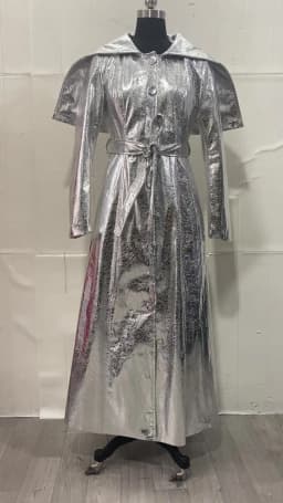 Lautaro Spring Autumn Extra Long Cool Silver Shiny Reflective Pu Leather Trench Coat for Women with Hood Luxury Runway Fashion