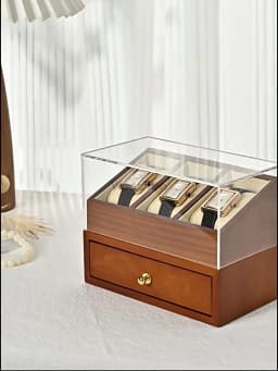 WoodTen 3 Grids Wood Watch Box Double-layer Watch Jewelry Organizer Wrist Watch Storage Box Dust-proof Cover Jewelry Watches Box