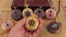 New Gold Luxury Ruby Pocket Watch Necklace Digital Pendant Chain Clock Fashion Sculpture Women's Men's Gift