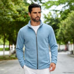 Men's Spring and Autumn Solid Color Fleece Warm Top, Comfortable Zippered Cardigan for Men's Outdoor Leisure