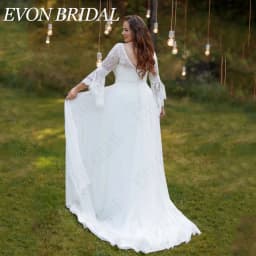 EVON BRIDAL Chiffon Flare Sleeves Wedding Dress Plus Size V-Neck Lace A-Line Vintage Bridal Gowns Custom Made Vestido De Novia