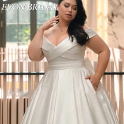EVON BRIDAL Elegant Wedding Dresses Plus Size V Neck Off Shoulder Satin A-Line Bow Sweep Train Bridal Gowns Vestidos De Novia