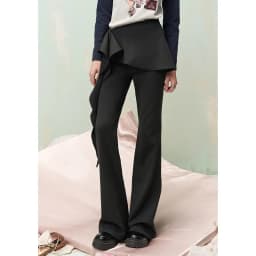 ELFSACK Y2K Flare Pants with Detachable Front Skirt, Stretchy Knit Sweet Trousers, Casual Streetwear Bottoms for Women