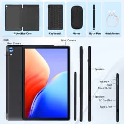 X108 10.1 Inch Android16 Tablet PC Octa‑Core A537 30GB(6+24GB Virtual) 128GB ROM Built‑in Gemini AI Agent Widevine L1 3D Face Unlock Tablet Complete Bundle With Keyboard Mouse Case Stylus Pen Headphones Charger`