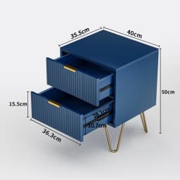Rosahqnda Gold-plated Leg Bedside Table,Vertical Grain with Drawers,Suitable for Bedroom,Living Room,Dark Blue
