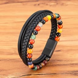 TYO High Quality Natural Stone Tiger Eye Beaded Bracelets Woven Leather Bangles Men Classic Fashion Magnet Clasp Jewelry Gifts