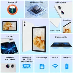 A10L Octa Core Android Tablet PC 10.1 Inch HD LCD Laptop Style Tablet Android 15 24GB(4+20 Virtual) RAM 64GB ROM 5000mAh Type‑C Complete Full Accessories Set Portable Tablet PC For Home Study Entertainment