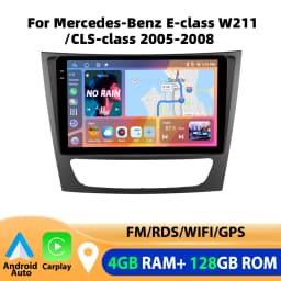 Podofo 4GB+64GB For Mercedes-Benz E-class W211 Car Radio Wireless Carplay Android Auto Multimedia Video Player 9 Inch GPS BT