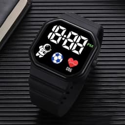 2-Piece Set of Black Silicone Digital Watches Paired with a Simple Football Series Bracelet Set, Suitable for Daily Wear and Various Occasions Such as Holiday Parties