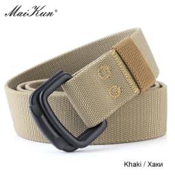 Maikun Double Metal Buckle Belt Elastic Nylon Elastic Men's Trendy Casual Belt Canvas Braided Belt