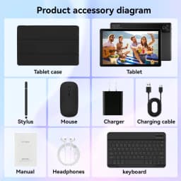 10.1 Inch Android 16 Tablet PC Set, Stylus Keyboard Mouse Headphone Included, 20GB (3+17 expansion) RAM, 64GB ROM, Five-core A333, WiFi6, Widevine L1, 6000mAh, Face Unlock, 5MP+8MP Dual Camera, 1280*800 HD IPS Touch Screen, 1TB TF Expandable, KB1001L