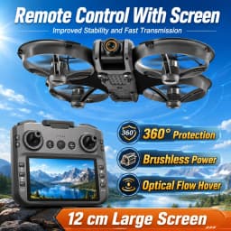 ZNLYRION 8K RC Drone S156 Dual Camera Quadcopter with 5.9-inch Screen Remote Brushless Motor Optical Flow Hovering 360° Protection WiFi FPV Remote Control Aircraft with Storage Bag 1 Battery