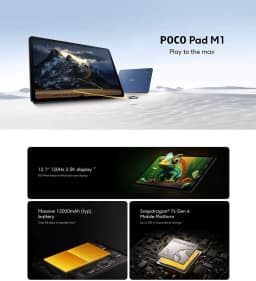 POCO Pad M1 Tablet 12.1" 2.5K 120Hz Display Snapdragon 7S Gen 4 Processor 12000mAh Battery Xiaomi HyperOS 2 System