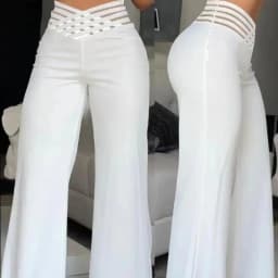 High Waist Solid Color Wide Leg Pants Summer Chic Loose Elegant Metal Flared Pant Office Ladies Straight Holiday Women Trousers