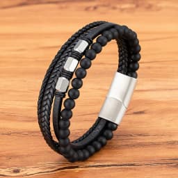 TYO High Quality Natural Stone Tiger Eye Beaded Bracelets Woven Leather Bangles Men Classic Fashion Magnet Clasp Jewelry Gifts