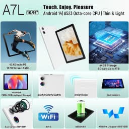 URAO 10.95 Inch Octa Core Tablet PC 24(4+20)GB RAM 128GB ROM Android 14 HD 1280*800 LCD 6800mAh Student Learning Tablet Support TF Card 1TB Expand Back to School Study Entertainment Tablet Full Accessory Bundle