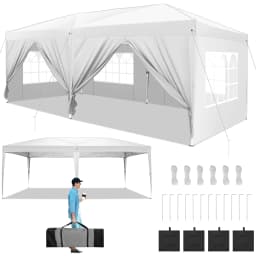 3x6m Folding Gazebo Party Tent With 6 Sidewall Pop Up Garden Canopy Awning UV 50+ Height Adjustable For Beach Wedding Camping