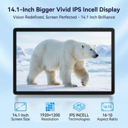 14.1 inch G140L Tablet PC Bundle Android 15, 30GB (6+24G Virtual) RAM+256GB Storage, A733 Octa Core,1920*1200 IPS Screen,10000mAh Battery, Dual Band WiFi, GPS, Full Accessories Kit for Entertainment