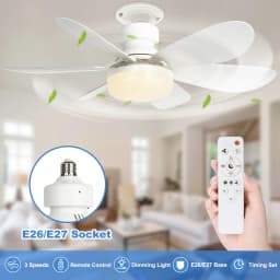Socket Fan Light, 20.5in Small Ceiling Fan with LED, E26/27 Cordless Light Screw Fan for Kitchen Bedroom, Small Room