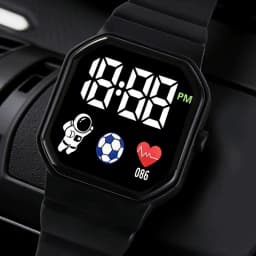 2-Piece Set of Black Silicone Digital Watches Paired with a Simple Football Series Bracelet Set, Suitable for Daily Wear and Various Occasions Such as Holiday Parties