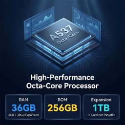 URAO X6ProL 10.1 Inch Android 16 AI Tablet PC 36GB(6GB+30GB) RAM 256GB ROM IPS Display A537 Octa‑Core 1TB TF Expand 6000mAh Battery WiFi 6 Full Kit with Keyboard Mouse Stylus Case Earphone for Study Work Entertainment Tablet Android