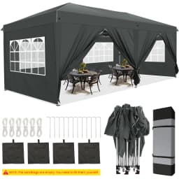 3x6m Pop-up Gazebo Foldable Party Tent with 6 Sidewalls, Easy Assembly for Weddings, Commercial Use, UV50+ Protection Steel Frame