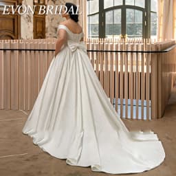 EVON BRIDAL Elegant Wedding Dresses Plus Size V Neck Off Shoulder Satin A-Line Bow Sweep Train Bridal Gowns Vestidos De Novia