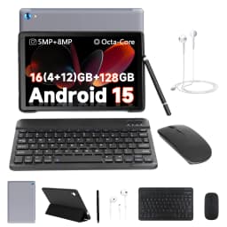 URAO C108 10.1 Inch Narrow Bezel Octa Core Tablet PC Android 15 24GB(4+20GB Virtual) RAM 128GB ROM 5000mAh HD 800*1280 Screen Dual Camera Full Set with Keyboard Mouse Stylus Case Earphone 1TB TF Expand Learning Office Tablet