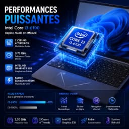 15.6-inch Full HD IPS Laptop with Intel Core i3, Windows 11 Pro, 16 GB RAM, 512 GB SSD, Wi‑Fi 5, Bluetooth 5.0, French keyboard, keyboard protective film, fingerprint reader, lightweight laptop for students, work, and desk use, 1920x1080 display