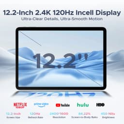 POCKAM P12PLUS 12-inch Android Tablet, 16 GB, 12,000 mAh/18 W, T7300 Octa-core, 2.4K at 120 Hz, 48GB RAM + 256GB ROM/2 TB microSD, Wi-Fi, 8MP + 13 MP, Gemini AI, Face ID, OTG, Tablet with Keyboard and Pen