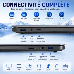 15.6-inch Full HD IPS Laptop with Intel Core i3, Windows 11 Pro, 16 GB RAM, 512 GB SSD, Wi‑Fi 5, Bluetooth 5.0, French keyboard, keyboard protective film, fingerprint reader, lightweight laptop for students, work, and desk use, 1920x1080 display