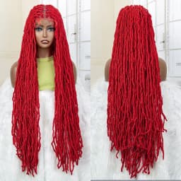 36 Inches Red Colored Super Long Synthetic Full Lace Braids Wigs Locs Dreadlock Knotless Box Braided Wigs for Afro Black Women