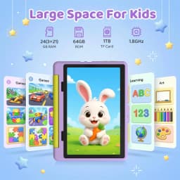 10.1 Inch Kids Tablet 24GB(3+21G) RAM 64GB ROM Android16 GMS Certified A333 Five-Core HD IPS 6000mAh Parental Control With Shockproof Silicone Case Stand Children Learning Tablet PC Purple Blue