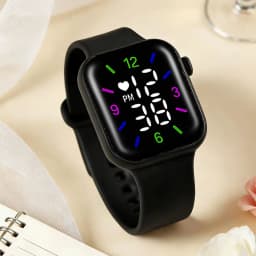 2-Piece Set of Black Silicone Digital Watches with a Simple Football Series Accessory Set, Suitable for Daily Wear and Holiday Parties No Smart Functions
