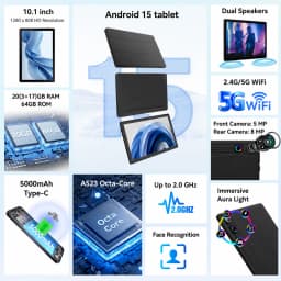 10.1 Inch Android 15 Tablet PC 24GB RAM 64GB ROM Octa Core Tablet with Widevine L1 WiFi Tablet for Students Back to School UK Stock