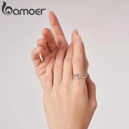 BAMOER 925 Sterling Silver Hug Open Ring Warm Love Hand Adjustable Glossy Ring for Women, His Big Loving Family Party Gift