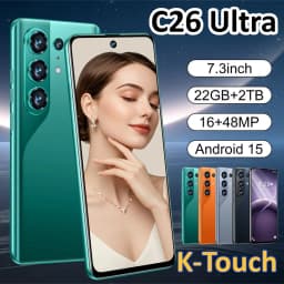 K-Touch C26 Ultra Mobile Phones Smartphone Android 7.3 Inch Cell Phone 22GB 2TB 8000mAh Octa Core Face Unlock 5G Dual SIM 16+48MP Camera Cellphones