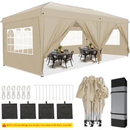 3x6m Pop-up Gazebo Foldable Party Tent with 6 Sidewalls, Easy Assembly for Weddings, Commercial Use, UV50+ Protection Steel Frame
