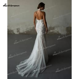 Sexy Halter High Neck Sleeveless Backless Lace Tulle Mermaid Wedding Dress Luxury 2025 Customized Bridal Gowns Vestidos De Novia