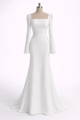 Customized Elegant Wedding Dresses 2026 Mermaid Long Sleeve Bridal Gown Square Neck Button Court Train Classic Bride Dress